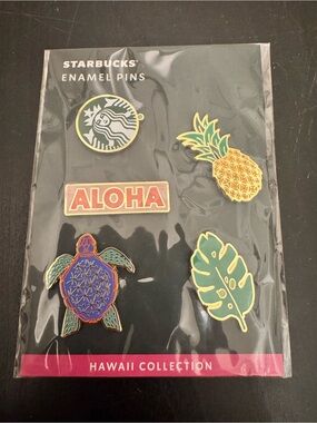 Starbucks Enamel Pin Set Hawaii Collection Turtle Pineapple Aloha Monstera Leaf